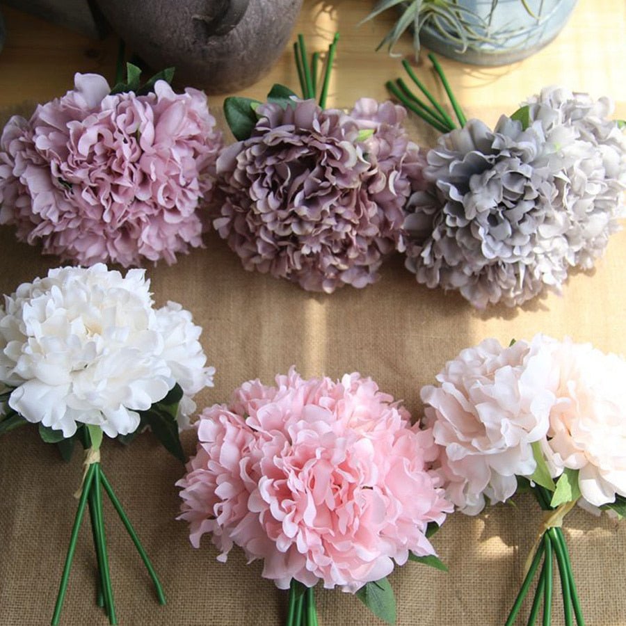 5pcs white artificial silk peony big flowers head for wedding decoration fake flowers bouquet for home decorative faux flower - KiwisLove