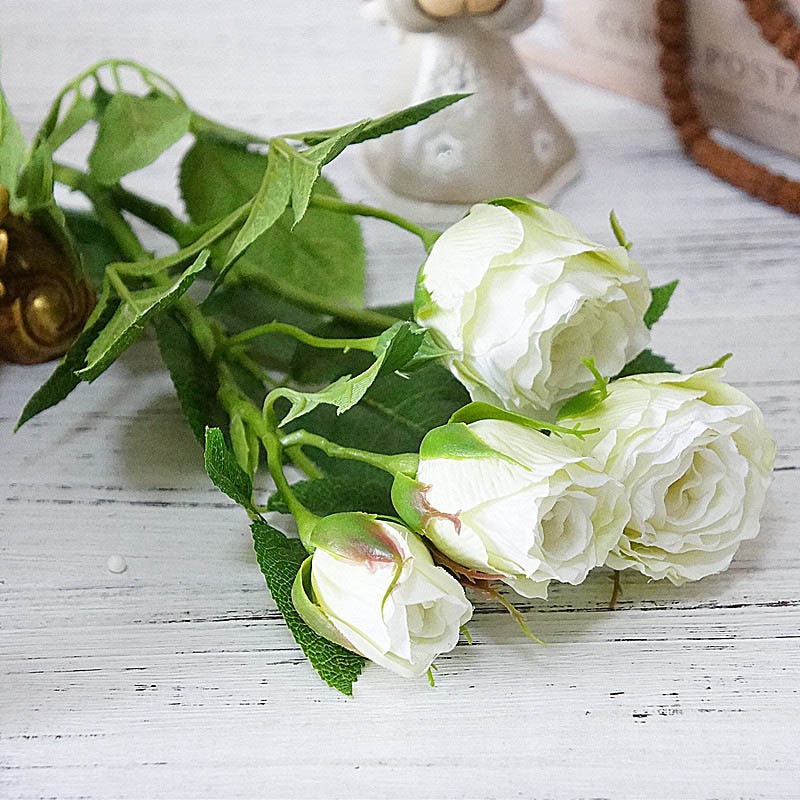 4 Heads Artificial Flowers Long Stem Wedding Decoration Silk Rose Fake Flowers Plastic Branches with Leaves Home Hotel Decor - KiwisLove