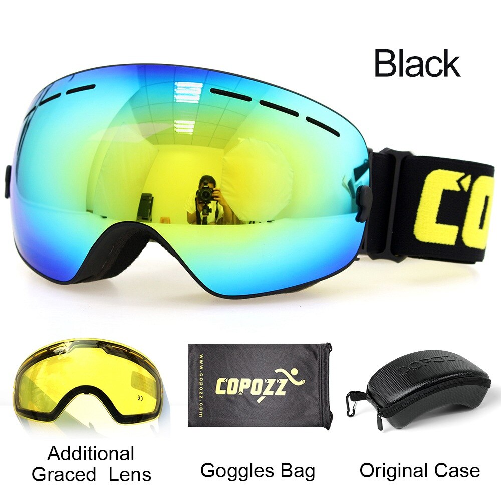 COPOZZ Ski Goggles with Case &amp; Yellow Lens UV400 Anti-fog Spherical Ski Glasses Skiing Men Women Snow Goggles + Lens + Box Set - KiwisLove