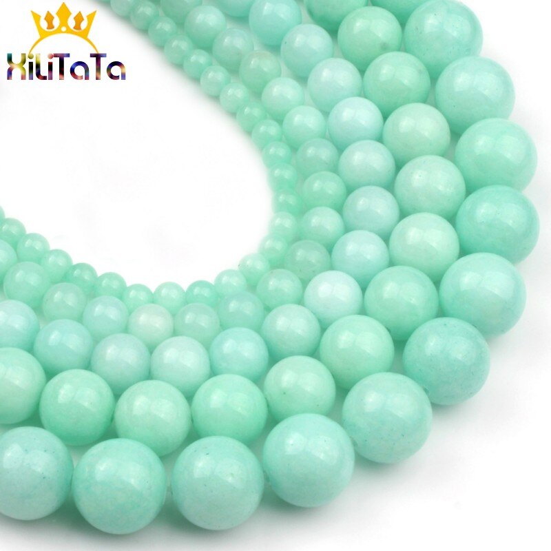 Free Shippig Natural Blue Amazonite Stone Beads Round Loose Spacer Beads For Jewelry Making 4/6/8/10/12mm DIY Bracelets 15inches - KiwisLove