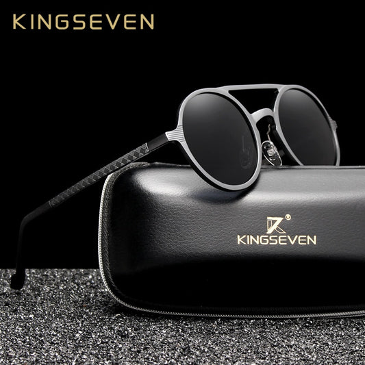 KINGSEVEN Aluminum Men's Round Sunglasses Polarized Men Punk Vintage Eyewear Accessories Sun Glasses Driving Retro Sun glasses - KiwisLove