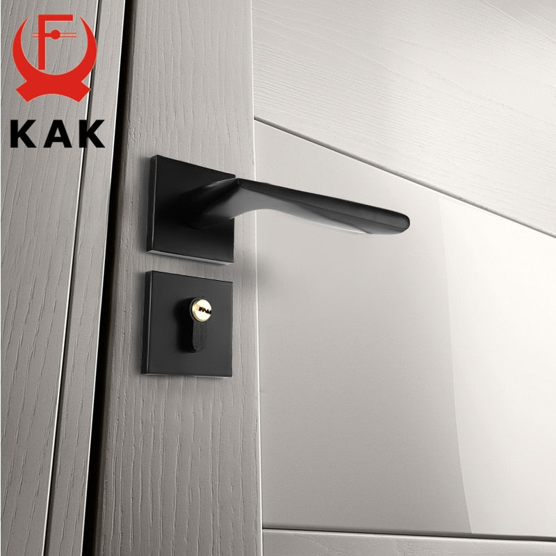 KAK Mute Black Door Lock Aluminium Alloy Interior Door Lock Handle Modern Anti-theft Room Wood Door Lock Furniture Door Hardware - KiwisLove