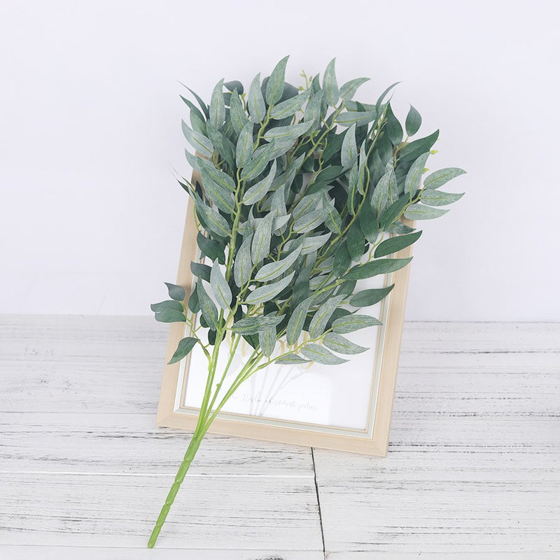 5 branches artificial willow bouquet silk fake leaves green faux foliage home wedding decoration plant jungle party arrangment - KiwisLove