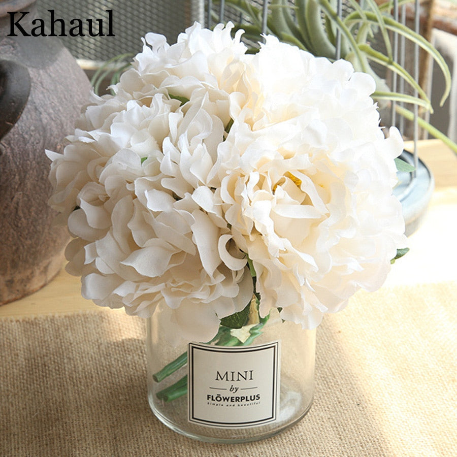 5pcs white artificial silk peony big flowers head for wedding decoration fake flowers bouquet for home decorative faux flower - KiwisLove