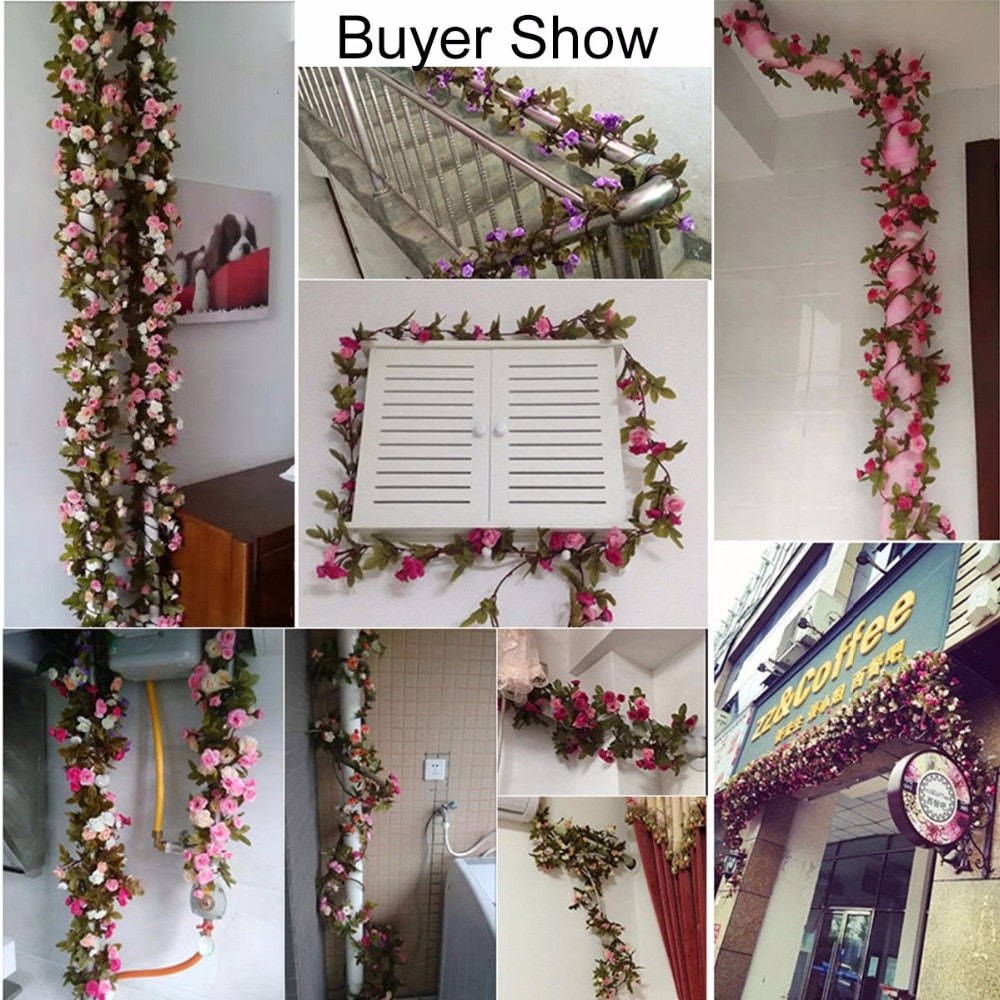 230cm/ 91in Silk Rose Wedding Decorations Ivy Vine Artificial Flowers Arch Decor with Green Leaves Hanging Wall Garland A0332 - KiwisLove