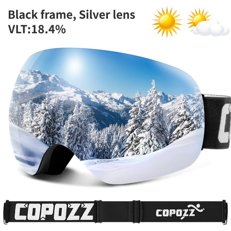 COPOZZ Anti-Fog Ski Goggles Spherical Frameless Ski Snowboard Snow Goggles 100% UV400 Protection Anti-Slip Strap for Men Women - KiwisLove