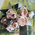 Shabby chic Bouquet European Pretty Bride Wedding Small Peony Silk Flowers Cheap Mini Fake Flowers for Home Decoration Indoor - KiwisLove