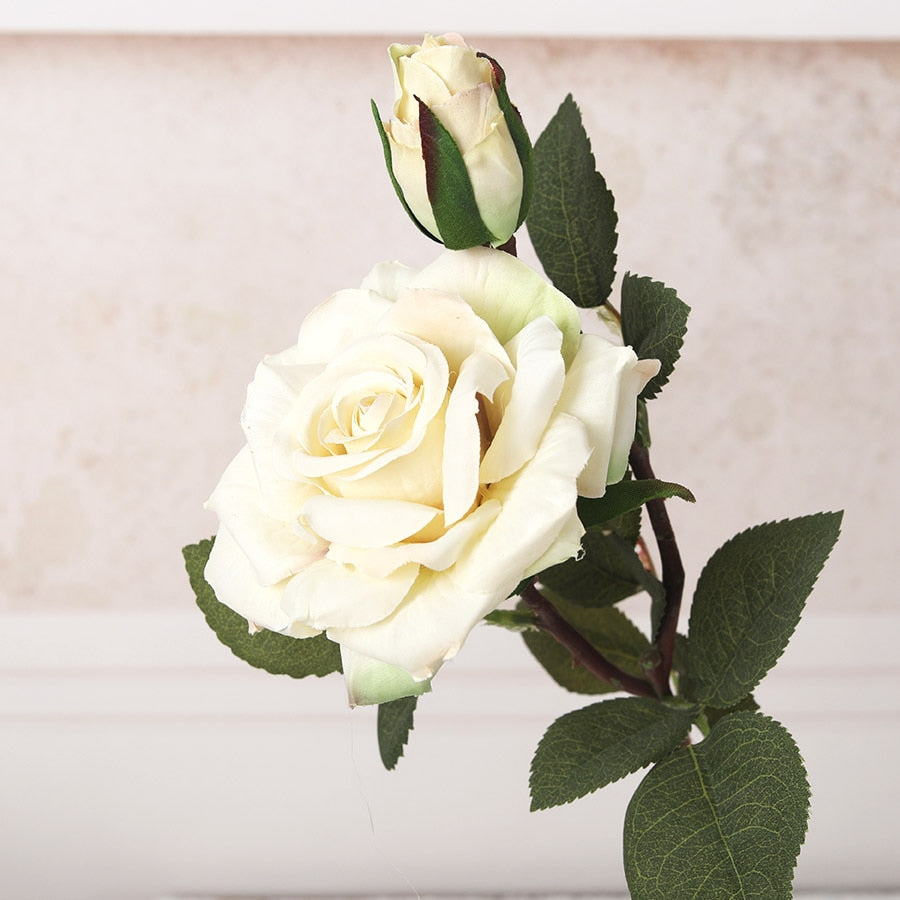 NEW beautiful big rose branch artificial silk flowers home wedding decoration retro autumn large roses white fake flowers decor - KiwisLove