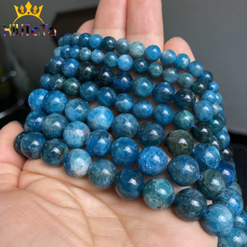 Natural Gem Blue Apatite Stone Round Loose Spacer Beads For Jewelry Making DIY Bracelet Necklace Accessories 15&#39;&#39;Inches 6/8/10mm