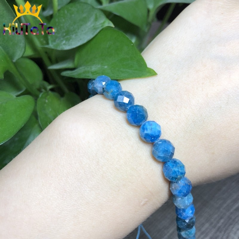 Natural Faceted Genuine Blue Apatite Stone Beads Gem Loose Spacer Beads For Jewelry Making DIY Fashion Bracelet 8MM 7.5 inches - KiwisLove