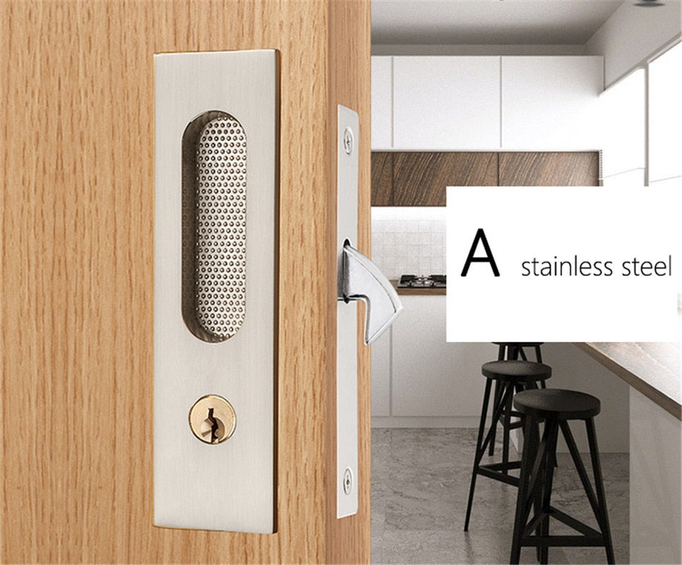 KAK Mute Mortice Sliding Door Lock Hidde Handle Interior Door Pull Lock Modern Anti-theft Room Wood Door Lock Furniture Hardware - KiwisLove