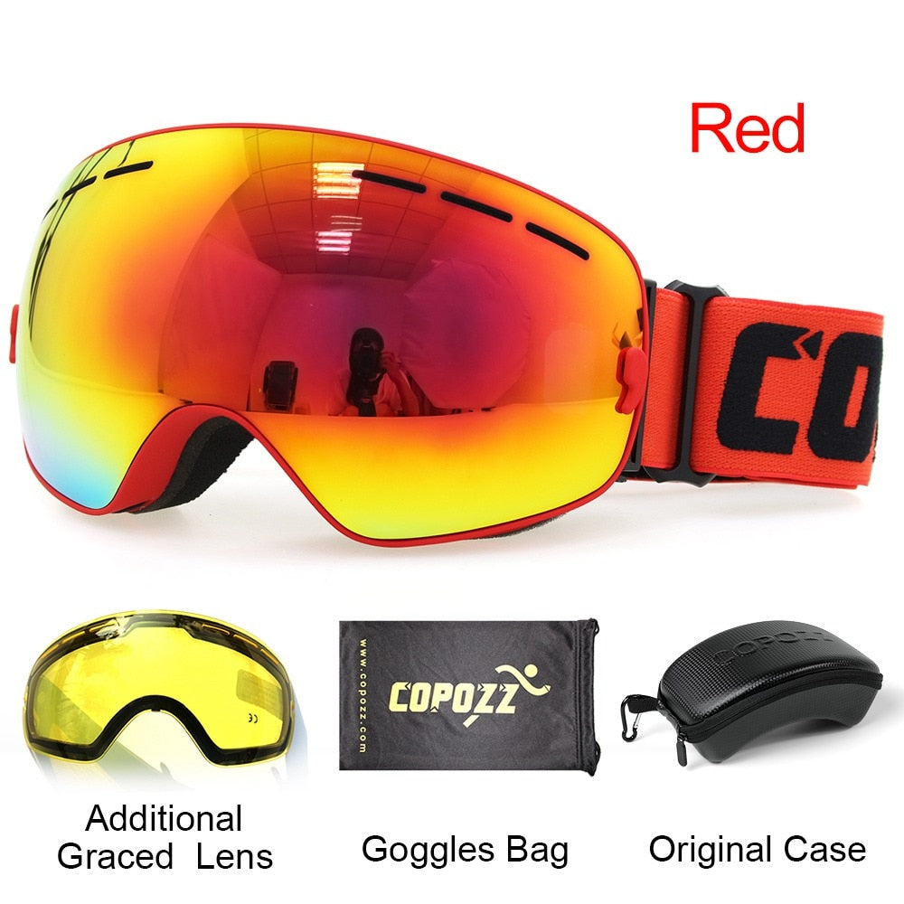 COPOZZ Ski Goggles with Case &amp; Yellow Lens UV400 Anti-fog Spherical Ski Glasses Skiing Men Women Snow Goggles + Lens + Box Set - KiwisLove