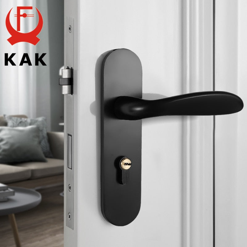 KAK Mute Black Door Lock Aluminium Alloy Interior Door Lock Handle Modern Anti-theft Room Wood Door Lock Furniture Door Hardware - KiwisLove