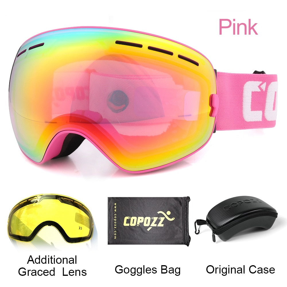 COPOZZ Ski Goggles with Case &amp; Yellow Lens UV400 Anti-fog Spherical Ski Glasses Skiing Men Women Snow Goggles + Lens + Box Set - KiwisLove