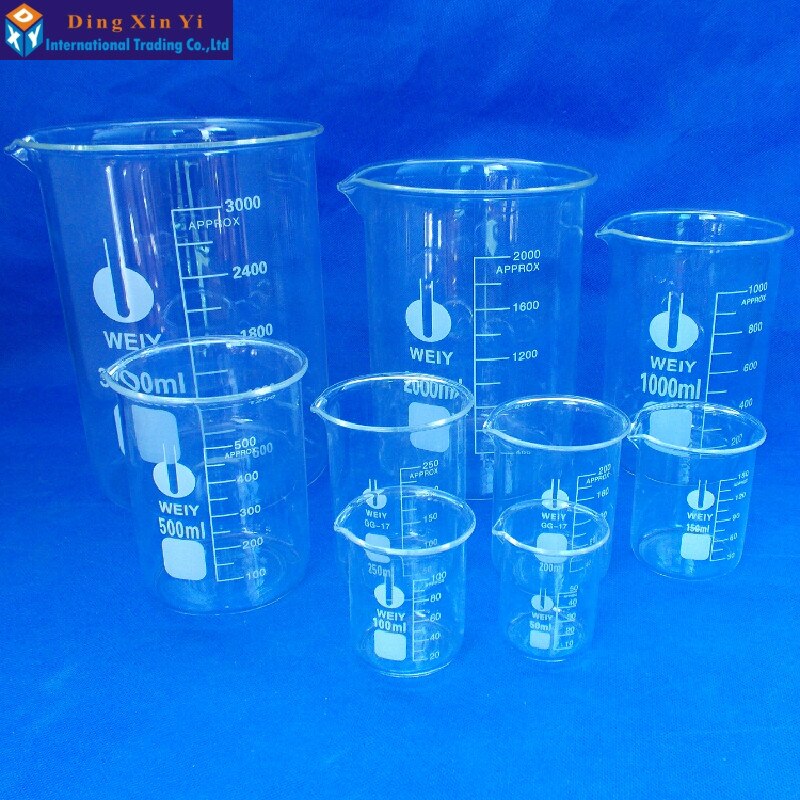 Capacity 50ml-3000ml Low Form Beaker Chemistry Laboratory Borosilicate Glass Transparent Beaker flask Thickened with spout - KiwisLove