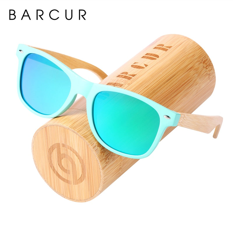 BARCUR Bamboo Sunglasses Wood Sun Glasses Square Green Frame UV400 Protection Polarized Eyewear - KiwisLove