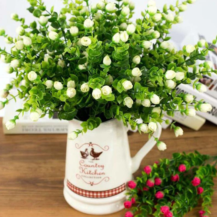 Mini silk artificial rose flowers fake plastic leaves faux bushes 30 heads outdoor garden decoration white fence wall decor - KiwisLove