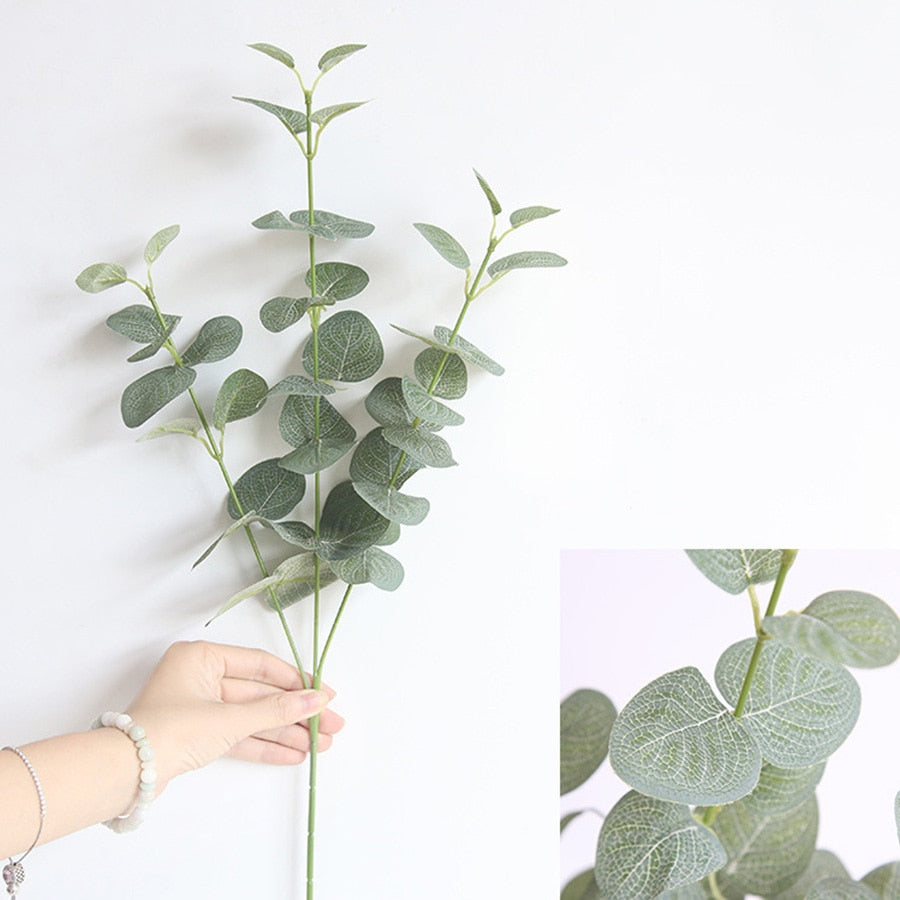 Artificial Leaves Branch Retro Green Silk Eucalyptus Leaf for Home Decor Wedding Plants Faux Fabric Foliage Room Decoration 68CM - KiwisLove