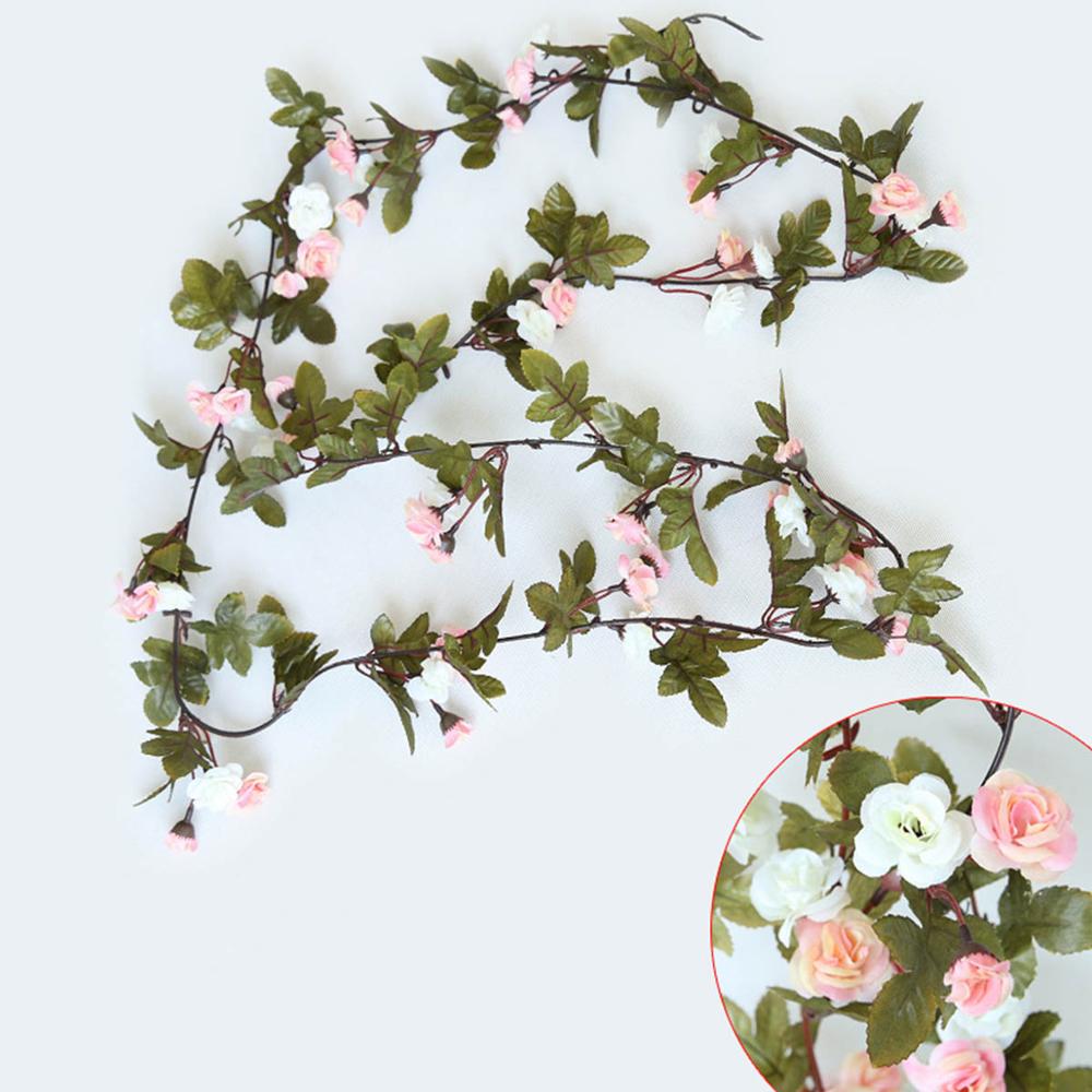 230cm/ 91in Silk Rose Wedding Decorations Ivy Vine Artificial Flowers Arch Decor with Green Leaves Hanging Wall Garland A0332 - KiwisLove