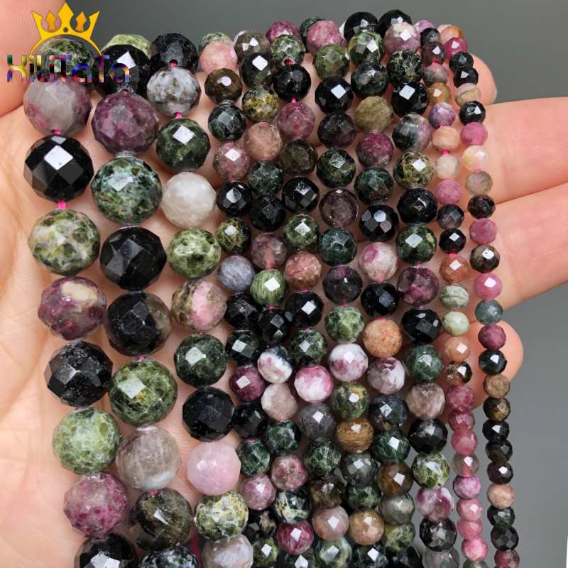 AAA Natural Stone Beads Faceted Colorful Tourmaline Gem Loose Beads For Jewelry Making DIY Bracelet Necklace 15&#39;&#39; 4/6/8/10mm