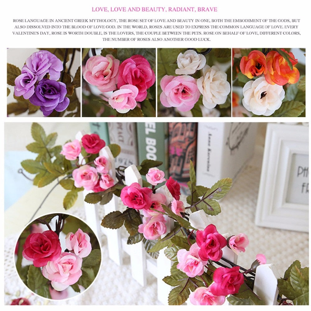 230cm/ 91in Silk Rose Wedding Decorations Ivy Vine Artificial Flowers Arch Decor with Green Leaves Hanging Wall Garland A0332 - KiwisLove