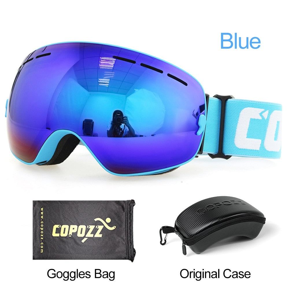 COPOZZ Ski Goggles with Box Case Ski Mask UV400 Anti-fog Snow Goggles Big Spherical Skiing Snowboarding for Women Men - KiwisLove