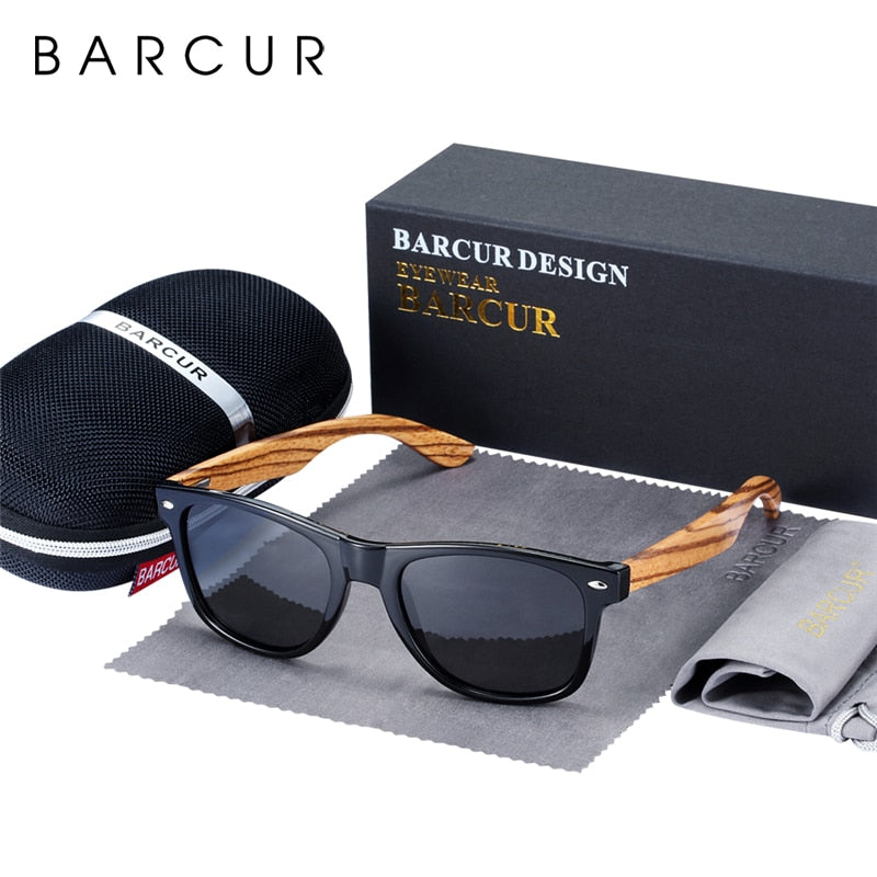 BARCUR Natural Zebra Wood Sun Glasses Polarized Sunglasses Wood Rectangle Mirror Lens Driving UV400 Men Women Eyewear - KiwisLove