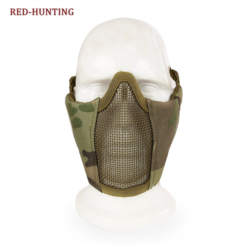 Airsoft Paintball CS Mask Adjustable Elastic Belt Strap  Tactical Foldable Half Face Mesh Mask - KiwisLove