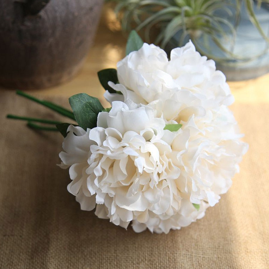 5pcs white artificial silk peony big flowers head for wedding decoration fake flowers bouquet for home decorative faux flower - KiwisLove