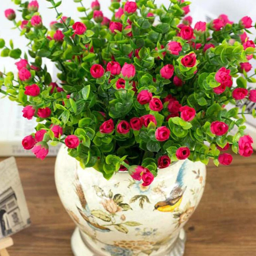 Mini silk artificial rose flowers fake plastic leaves faux bushes 30 heads outdoor garden decoration white fence wall decor - KiwisLove