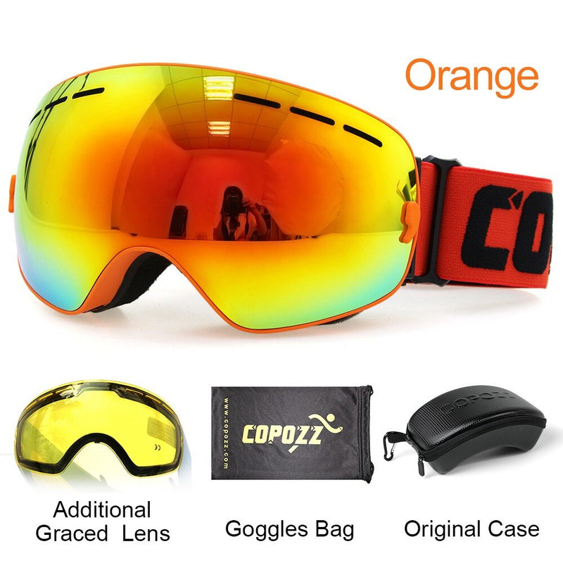 COPOZZ Ski Goggles with Case &amp; Yellow Lens UV400 Anti-fog Spherical Ski Glasses Skiing Men Women Snow Goggles + Lens + Box Set - KiwisLove