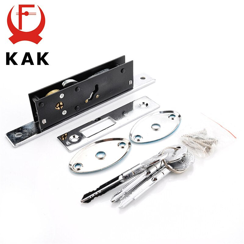KAK Sliding Door Lock Zinc Alloy Window Locks Anti-Theft Safety Wood Gate Floor Lock With Cross Keys For Furniture Hardware - KiwisLove