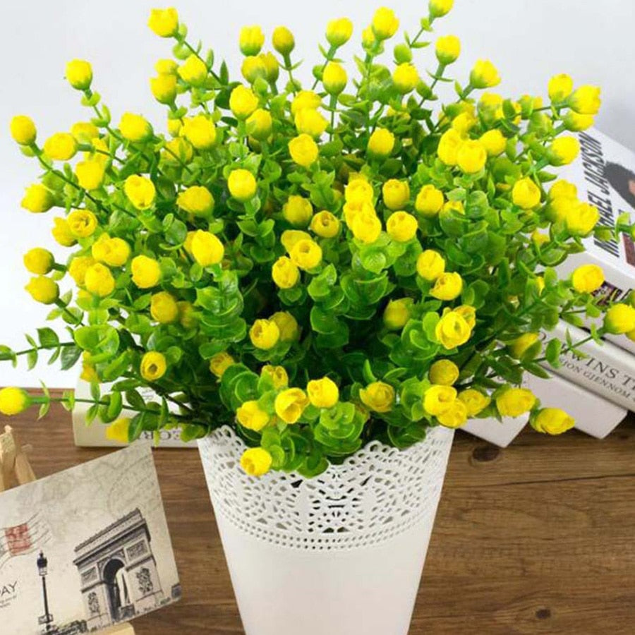 Mini silk artificial rose flowers fake plastic leaves faux bushes 30 heads outdoor garden decoration white fence wall decor - KiwisLove