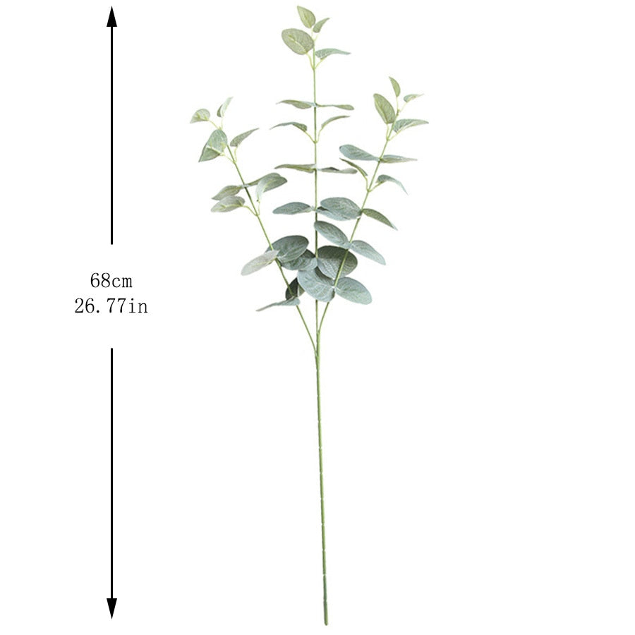 Artificial Leaves Branch Retro Green Silk Eucalyptus Leaf for Home Decor Wedding Plants Faux Fabric Foliage Room Decoration 68CM - KiwisLove