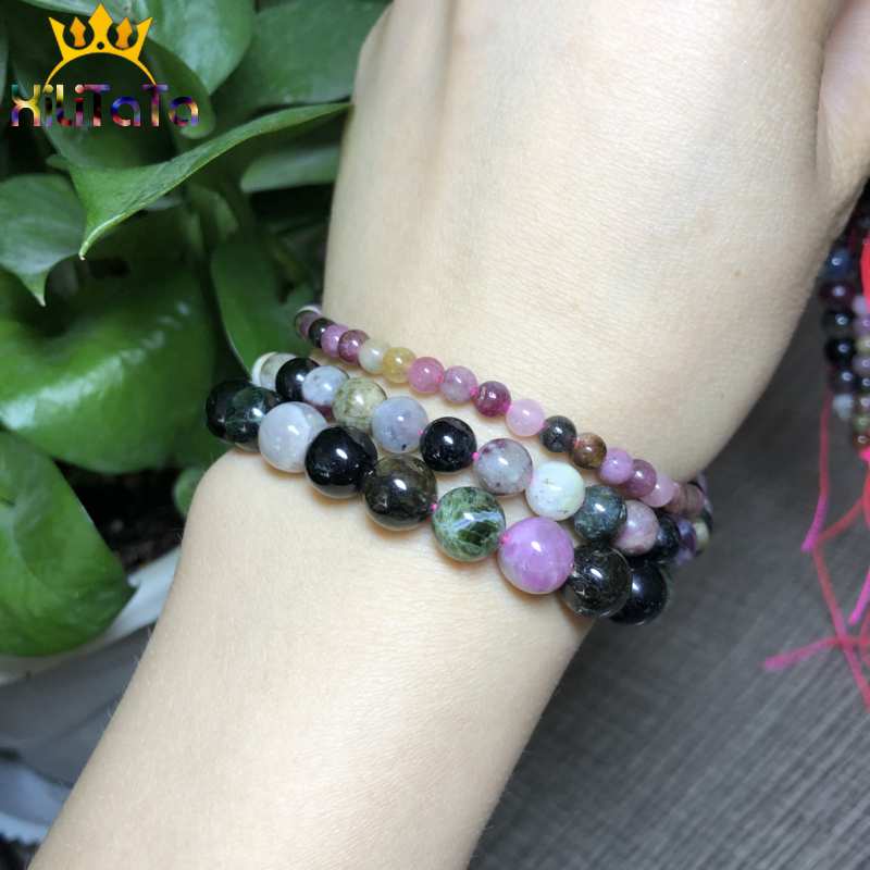 Natural AB Colorful Tourmaline Beads Round Loose Stone Beads For DIY Making Bracelet Necklace Jewelry 15Inches 4/6/8/10/12mm - KiwisLove