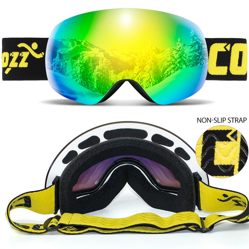 COPOZZ Anti-Fog Ski Goggles Spherical Frameless Ski Snowboard Snow Goggles 100% UV400 Protection Anti-Slip Strap for Men Women - KiwisLove