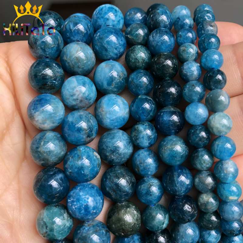 Natural Gem Blue Apatite Stone Round Loose Spacer Beads For Jewelry Making DIY Bracelet Necklace Accessories 15&#39;&#39;Inches 6/8/10mm