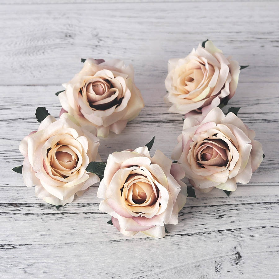 5pcs artificial roses white silk fake roses flower faux heads high quality DIY wedding home decoration scrapbook accessories - KiwisLove
