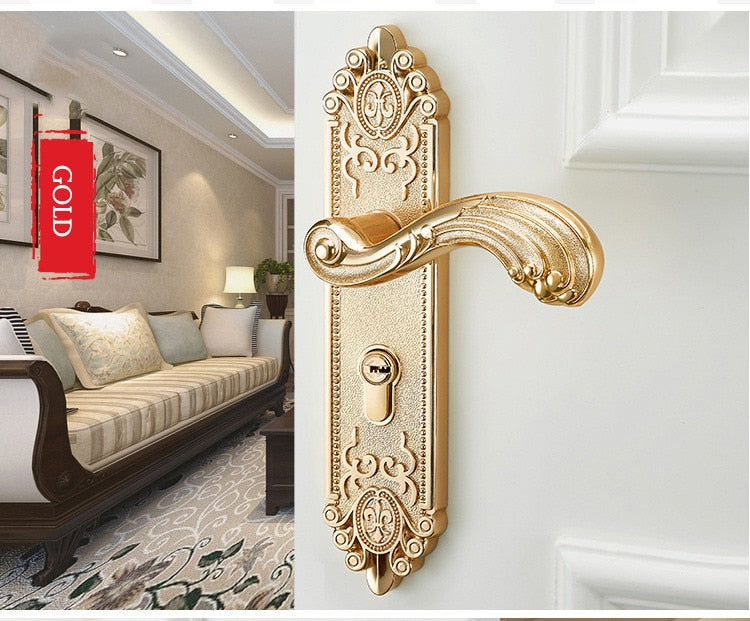 KAK European Style Mute Room Door Lock Handle Fashion Interior Door Knobs Lock Luxurious Anti-Theft Gate Lock Furniture Hardware - KiwisLove
