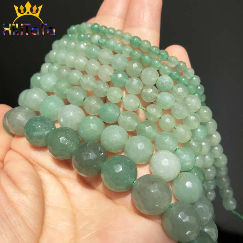 Natural Stone Beads Faceted Green Aventurine Jades Loose Beads For Jewelry Making DIY Ear Studs Bracelet Pick Size 4/6/8/10/12mm - KiwisLove