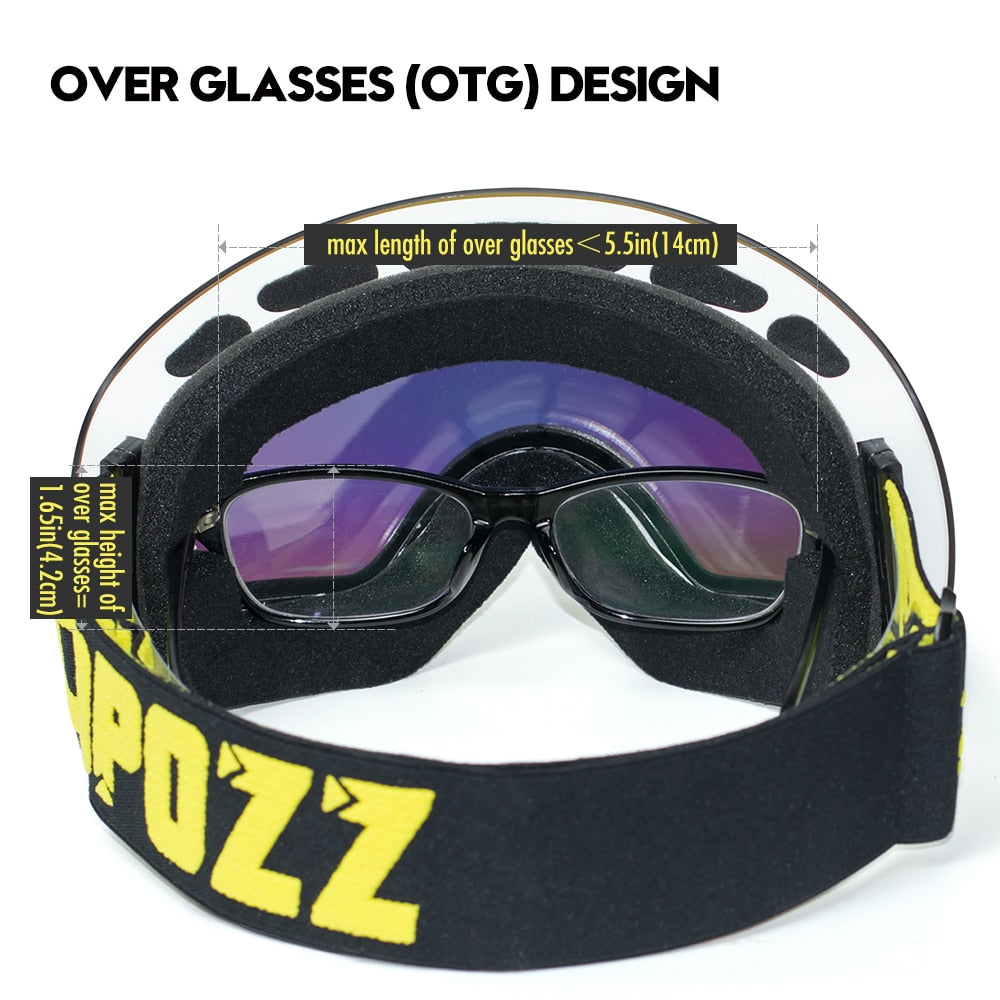 COPOZZ Anti-Fog Ski Goggles Spherical Frameless Ski Snowboard Snow Goggles 100% UV400 Protection Anti-Slip Strap for Men Women - KiwisLove