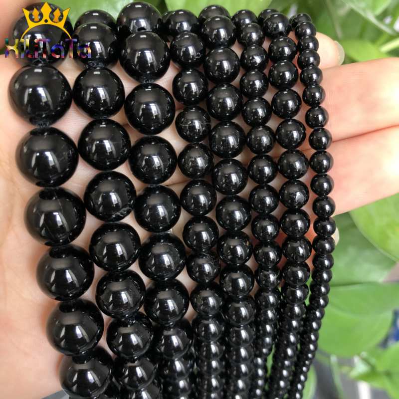 Natural Genuine Black Tourmaline Beads Round Gem Loose Stone Beads For Jewelry Making DIY Bracelet Necklace 15&#39;&#39; 4/6/8/10/12mm