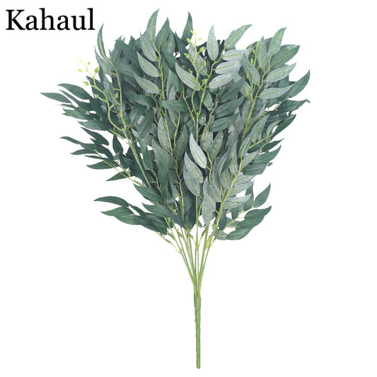 5 branches artificial willow bouquet silk fake leaves green faux foliage home wedding decoration plant jungle party arrangment - KiwisLove