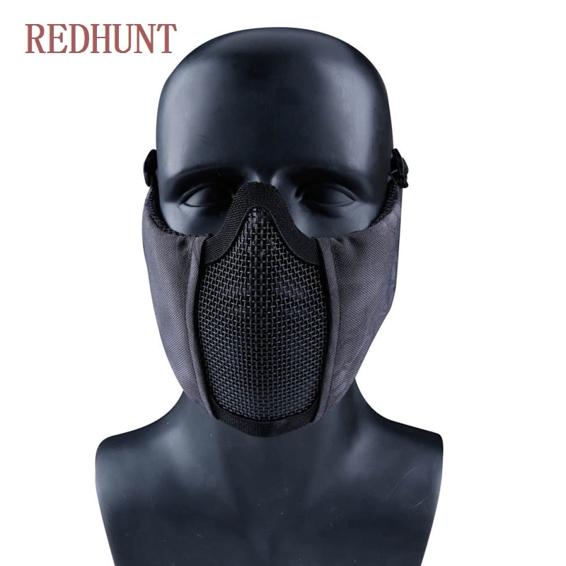 Tactical Half Face Mask Breathable Low-carbon Steel Mesh with Ear Protective for CS Hunting Paintball Shooting Protective - KiwisLove