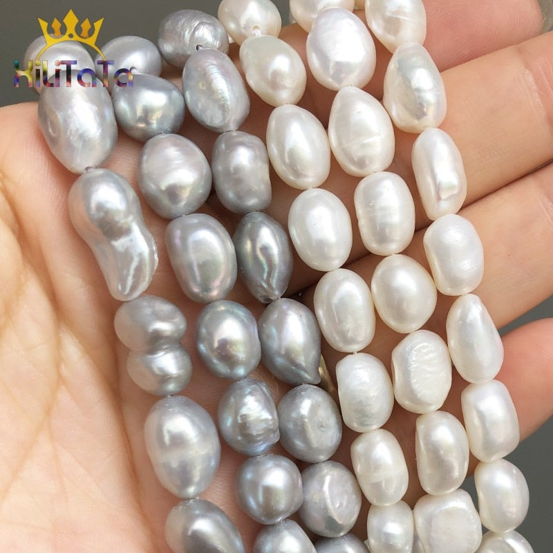 9-10mm Irregular Natural Freshwater Pearl Beads White Gray Loose Beads For Jewelry DIY Making Bracelet Ear Studs Accessories 15&quot; - KiwisLove