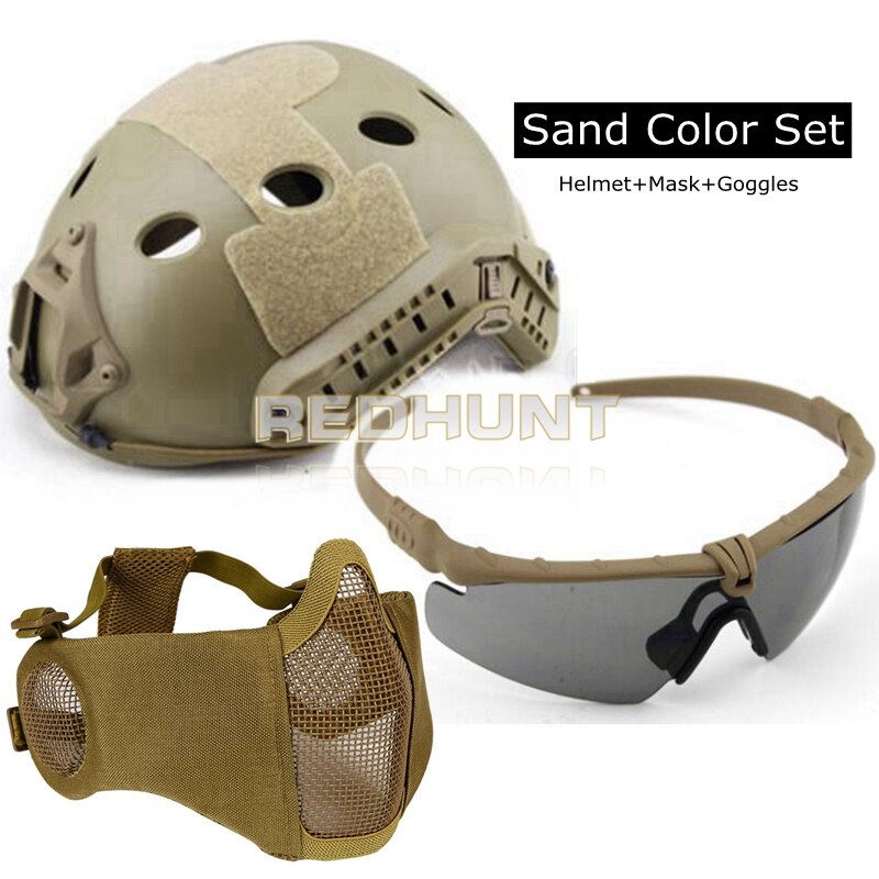 Tactical PJ Fast Helmet Hunting Paintball Half Face Mask Army War Game Motorcycle Helmet with UV Protection Glasses - KiwisLove