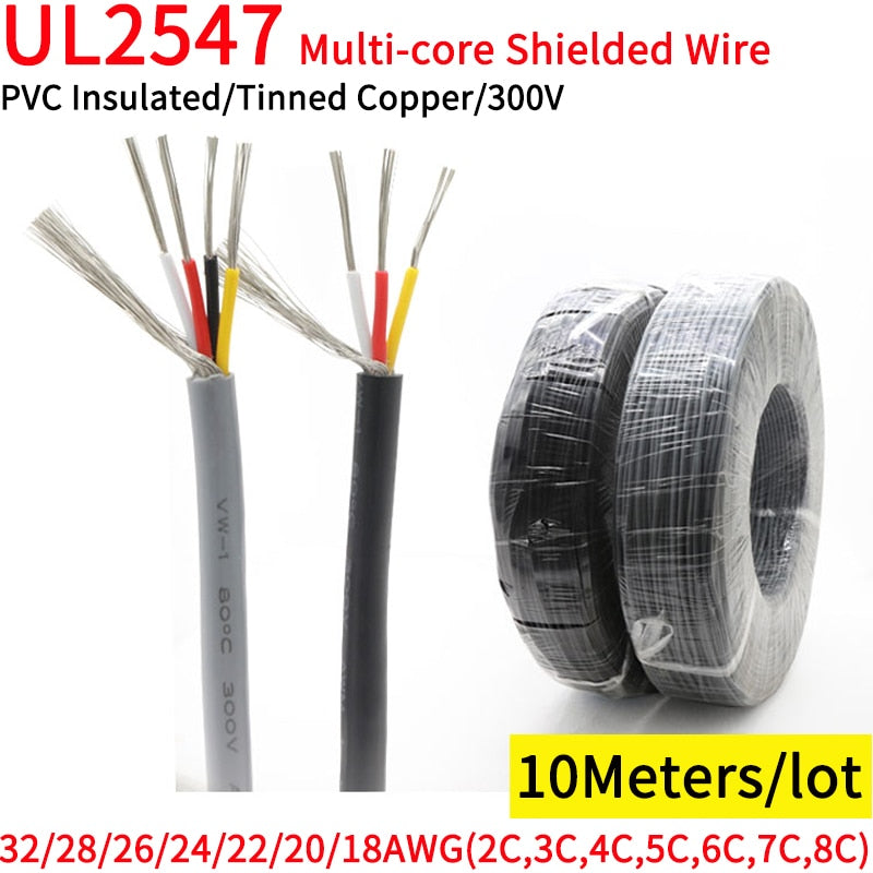 10M 30 28 26 24 22 20 18 AWG UL2547 Shielded Wire Channel Audio 2 3 4 5 6 7 8 Cores Headphone Control Copper Signal Cable - KiwisLove