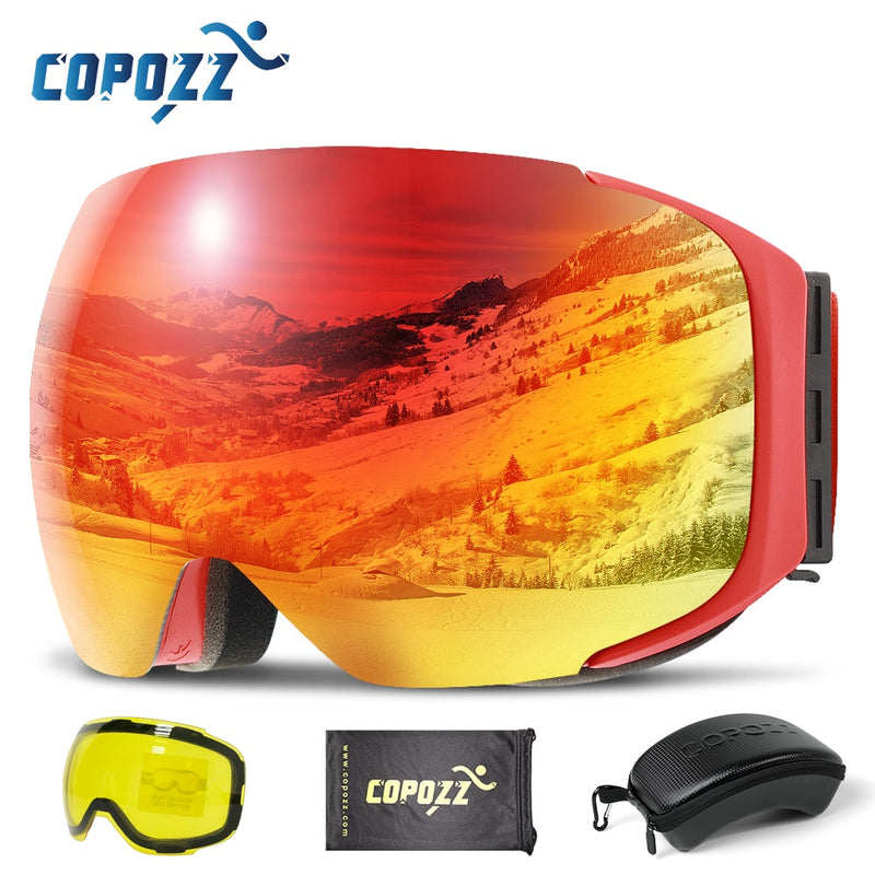 COPOZZ Magnetic Ski Goggles with Quick-Change Lens and Case Set 100% UV400 Protection Anti-fog Snowboard Goggles for Men &amp; Women - KiwisLove