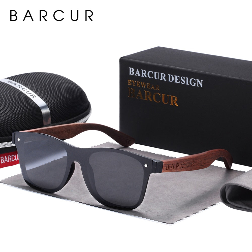 BARCUR Walnut Sunglasses for Men Polarized Wood Sun Glasses UV400 Oculos De Sol Masculino Feminino - KiwisLove