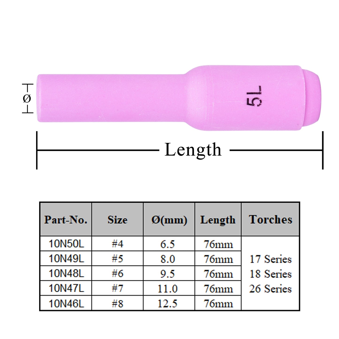 10Pcs Per Box 76mm 10N46L 10N47L 10N48L 10N49L 10N50L Alumina Nozzles For TIG WP17 18 26 Welding Torch Accessories - KiwisLove